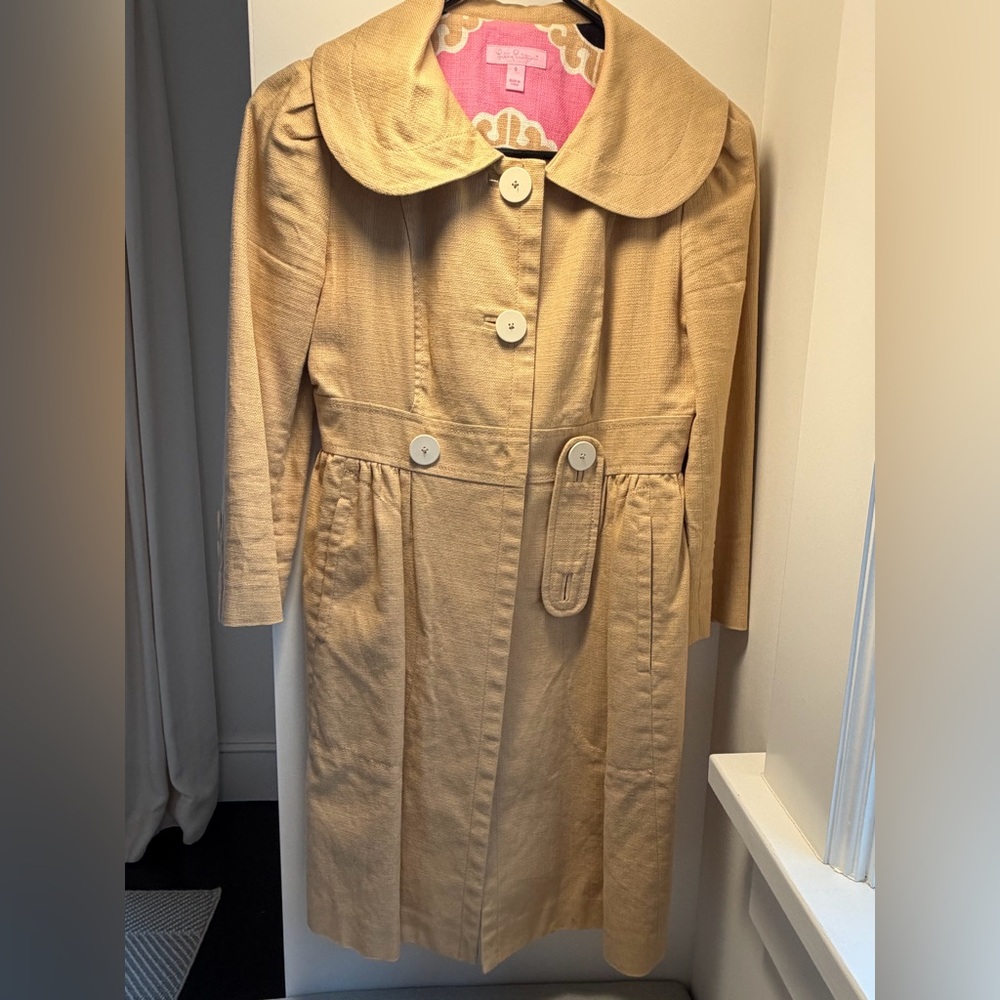 Lilly Pulitzer Light Tan Button-Front Trench Chic Spring Stylish Coat Size 0 🛍️